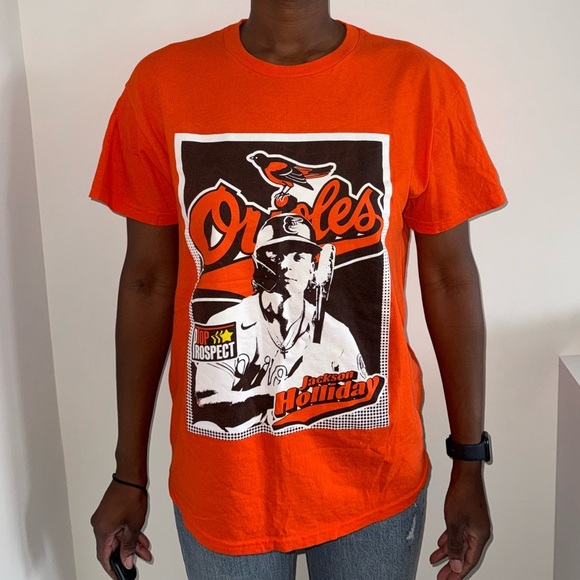Baltimore Orioles Jackson Holliday Debut T-Shirt in Orange - Picture 3 of 11